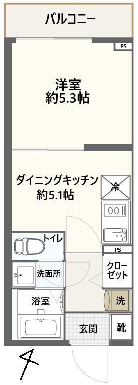 FRONTIRE TAPP横浜大口(1DK/1階)の間取り写真