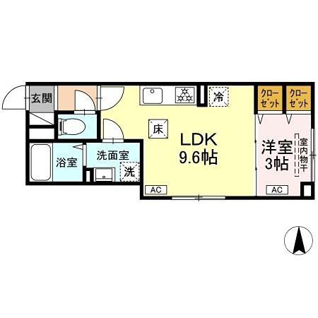 グラナーデ扇I C(1LDK/1階)の間取り写真