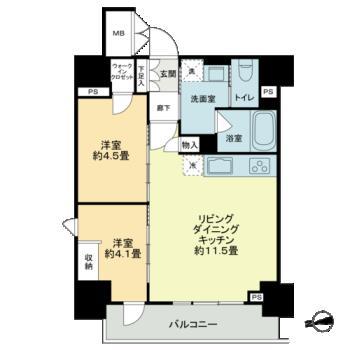 ザ・ライオンズフォーシア鶴見(2LDK/9階)の間取り写真