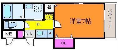 シンプルライン天神尾(1K/3階)の間取り写真