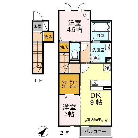いわて銀河鉄道線 青山駅(岩手) 徒歩7分 2階建 築10年(2DK/2階)の間取り写真