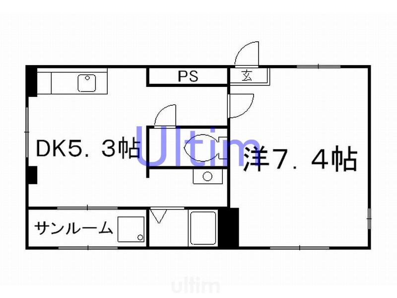 ビッグバーンズ両替町(1DK/2階)の間取り写真