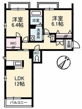 ショコラパン(2LDK/3階)の間取り写真