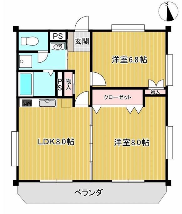 第2熊内コーポラス(2LDK/4階)の間取り写真