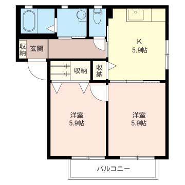 グリーンヒルズ D棟(2K/1階)の間取り写真