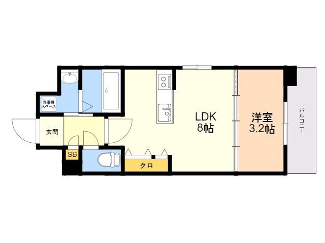 YSP県庁前(1LDK/9階)の間取り写真