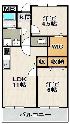 エービッヒ畠中I(2LDK/2階)の間取り写真