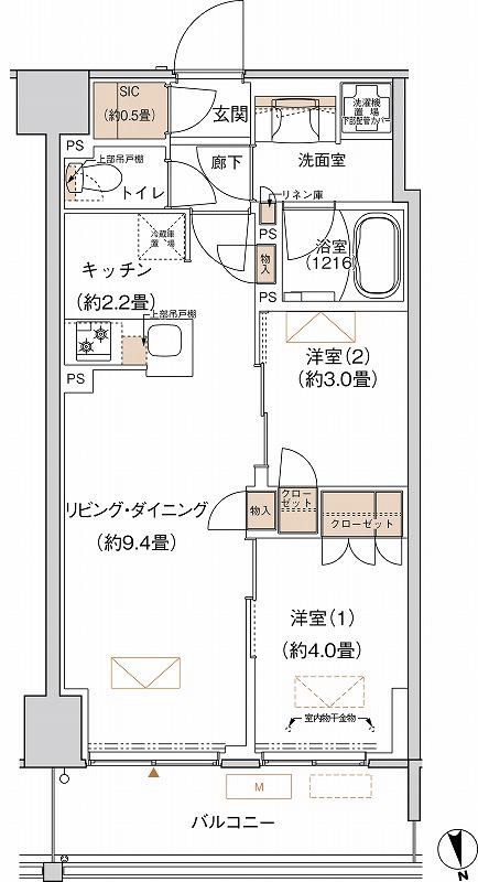 プライムネクサス大森北(2LDK/6階)の間取り写真