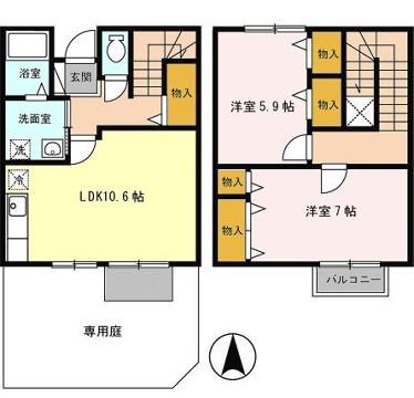 オーシャンローズ雲楽 壱番館(2LDK/1階)の間取り写真