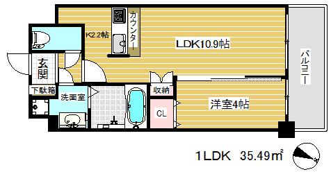 ケーエムエス新生水木通(1LDK/2階)の間取り写真