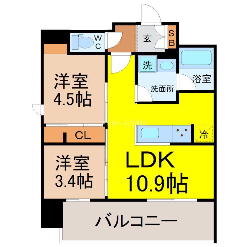 デュオフラッツ今池フレナ(2LDK/3階)の間取り写真