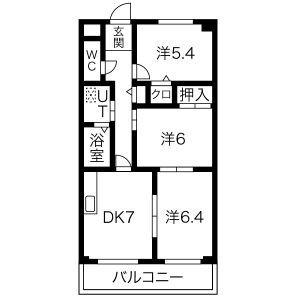 レイク アベニュー白鳥(3DK/3階)の間取り写真