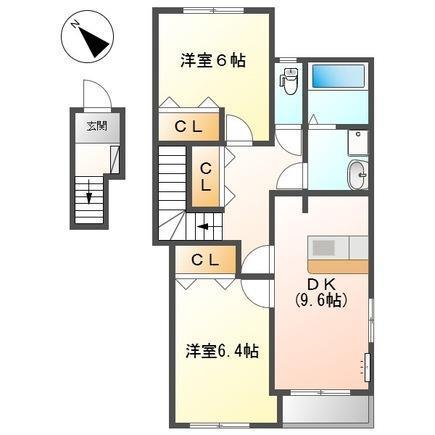 エスポワールI(2DK/2階)の間取り写真