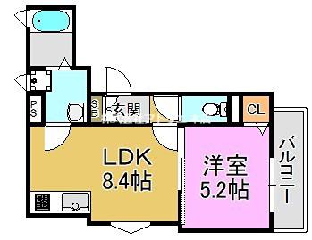 ラモーナ稲田本町(1LDK/1階)の間取り写真