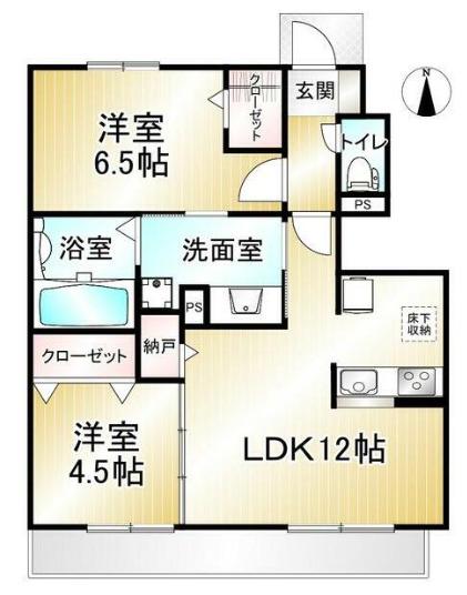 クレールヴェルデ(2LDK/1階)の間取り写真