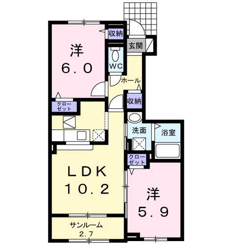 サンリッツ ヒキノA(2LDK/1階)の間取り写真