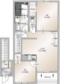 AFC RESIDENCE 和田町(2LDK/2階)の間取り写真