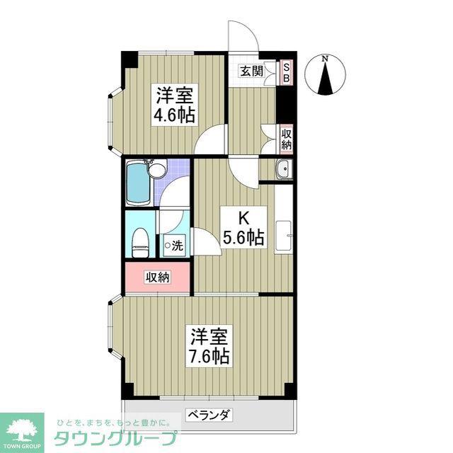 ベルヴューA館(2DK/1階)の間取り写真