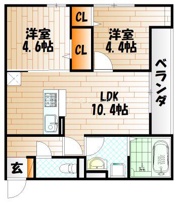 BONJONO イースト(2LDK/1階)の間取り写真