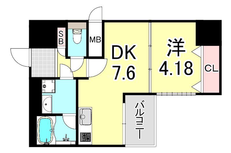 プレジオ本町(1DK/8階)の間取り写真