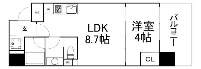 ブエナビスタ上町(1LDK/8階)の間取り写真