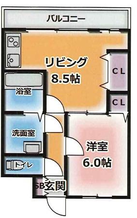 ユニバーサルビル(1DK/5階)の間取り写真