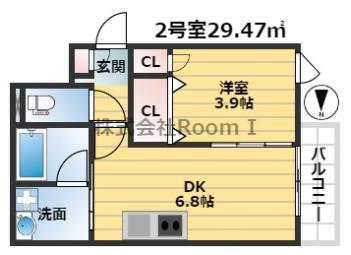 プレジール岸里東・旭化成ヘーベルメゾンHEBEL HAUS(1DK/1階)の間取り写真