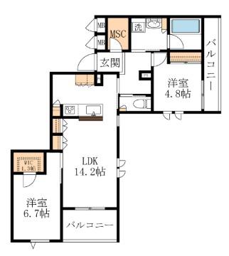 ルマセラ(2LDK/3階)の間取り写真