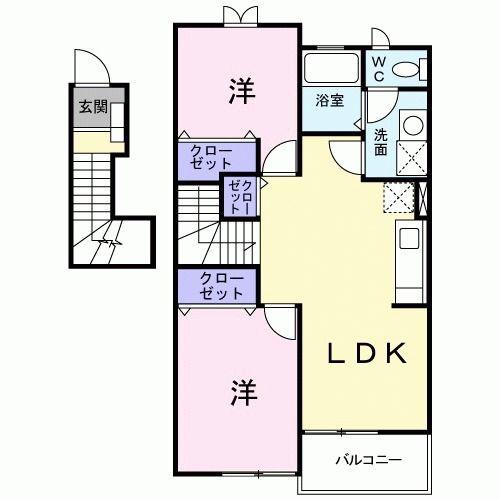 メゾンドアンソレイエ(2LDK/2階)の間取り写真