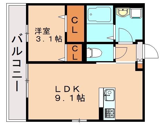 FUGA陣山(1LDK/3階)の間取り写真
