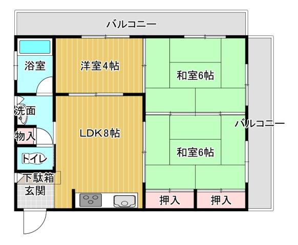 久都内マンション(3DK/2階)の間取り写真