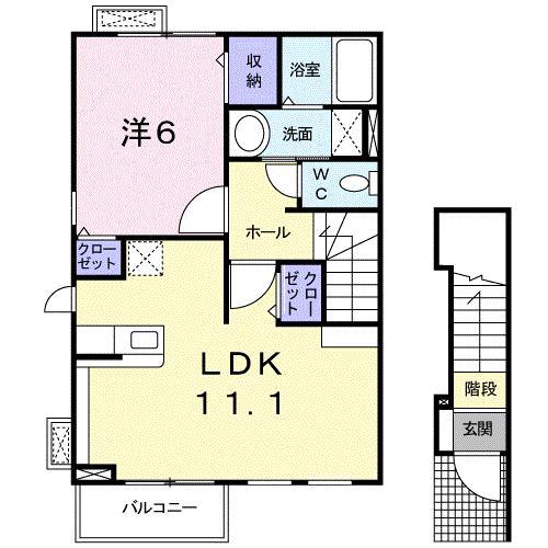 ハッピーワンE(1LDK/2階)の間取り写真