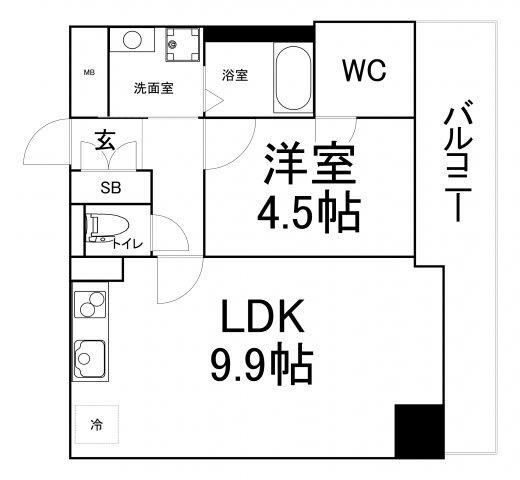 オルゴグラート森ノ宮 南館(1LDK/9階)の間取り写真