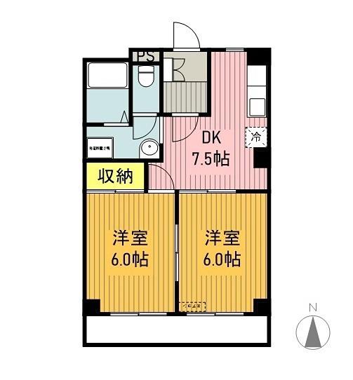メゾン原(2DK/3階)の間取り写真