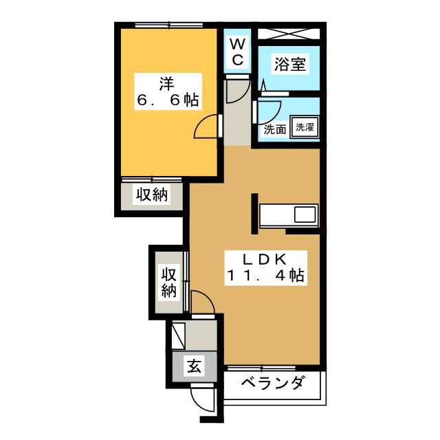ユースカイヒル(1LDK/1階)の間取り写真