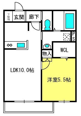 ギモーヴ(1LDK/2階)の間取り写真