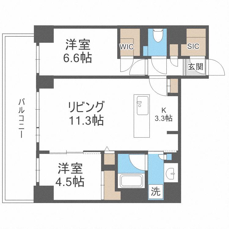 レーベン北大前 THE STILEA(2LDK/5階)の間取り写真