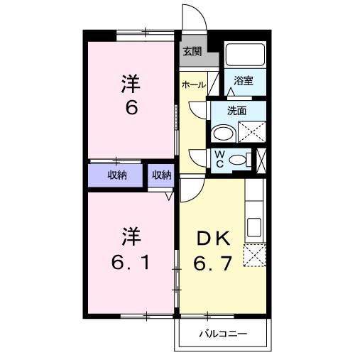 パームスハウス(2DK/1階)の間取り写真