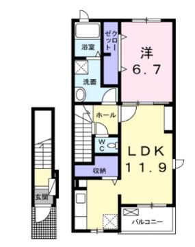 モンレーブ(1LDK/2階)の間取り写真