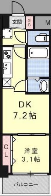 アドバンス神戸レイソレ(1DK/8階)の間取り写真