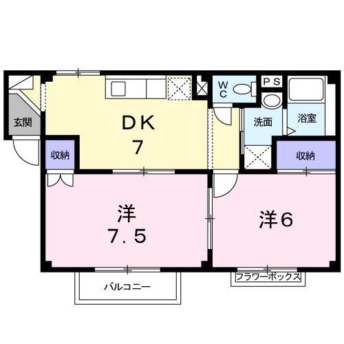 ラ・フィーネ(2DK/2階)の間取り写真