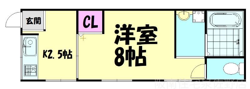 鶴原ワンルームアパート(1K/2階)の間取り写真