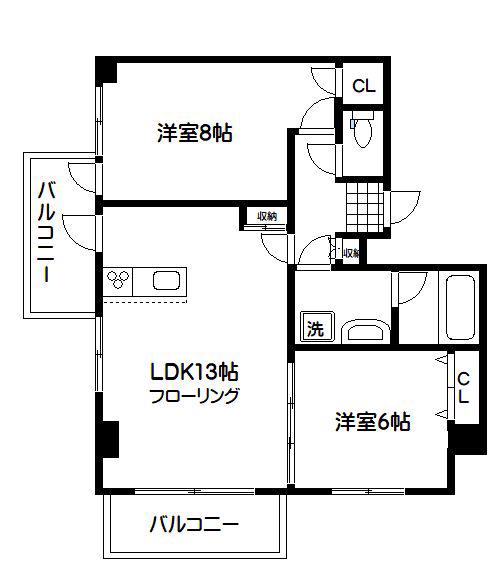 グラーレ・バイロイト(2LDK/9階)の間取り写真