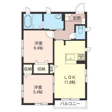 ピアチェーレD(2LDK/2階)の間取り写真