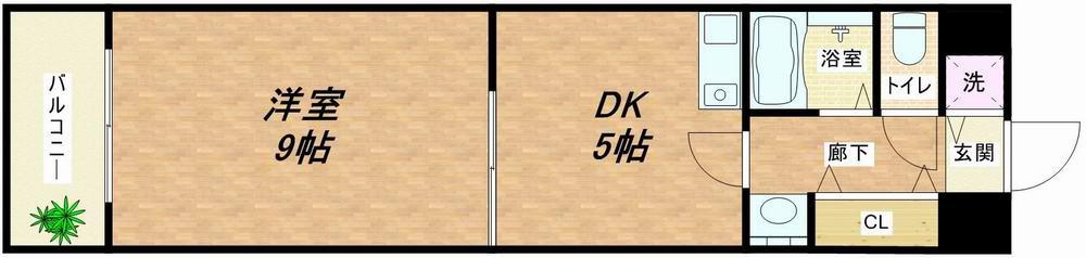 グリーンプラザ瓦町(1DK/2階)の間取り写真