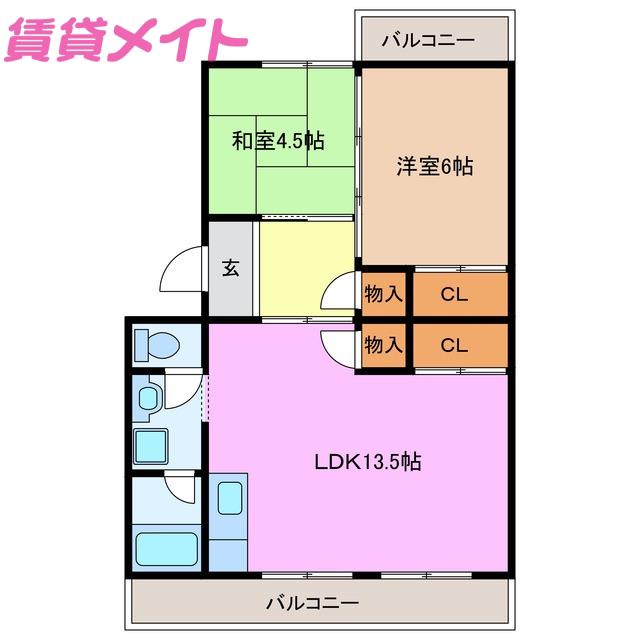 コーポはりま(2LDK/1階)の間取り写真
