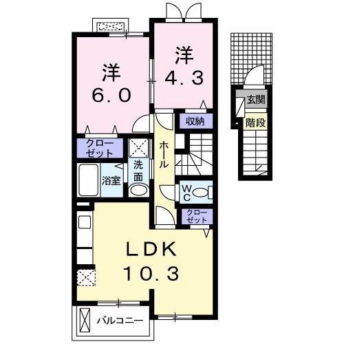 フラワー A(2LDK/2階)の間取り写真