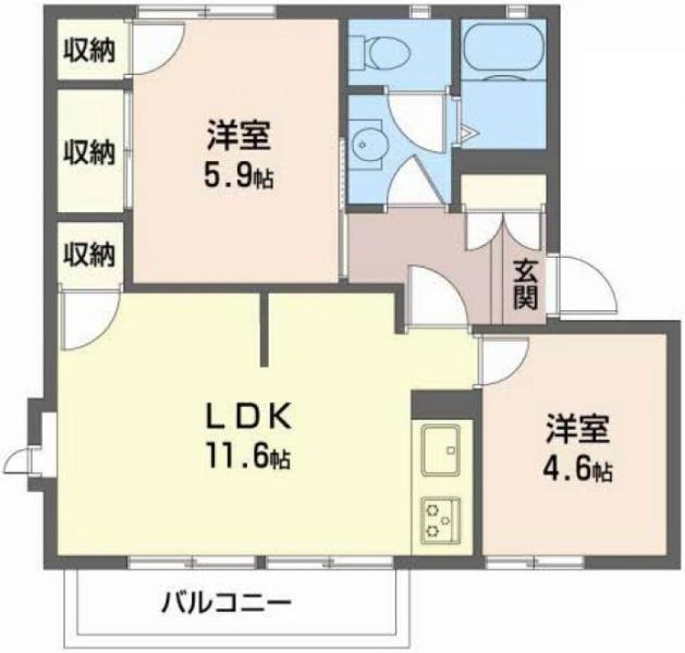 メゾン六甲E(2LDK/2階)の間取り写真