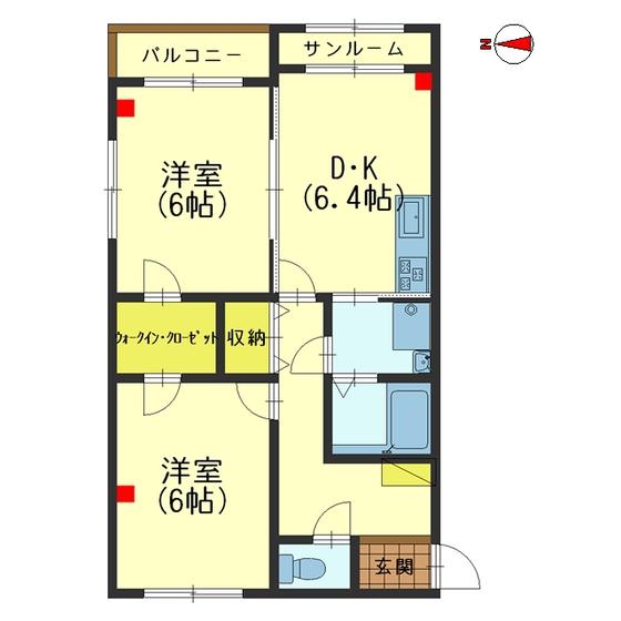 サントピア分田B棟(2DK/1階)の間取り写真