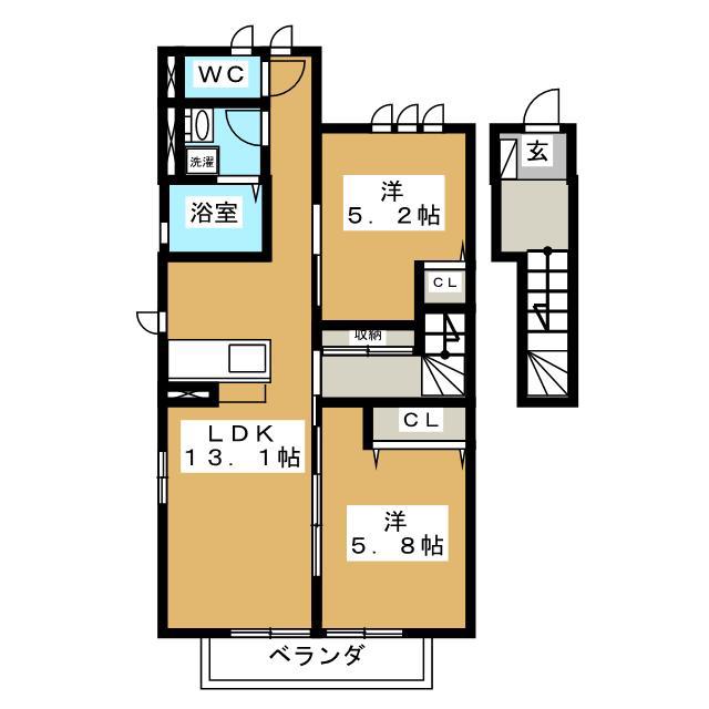 VILLA LUNE(2LDK/2階)の間取り写真